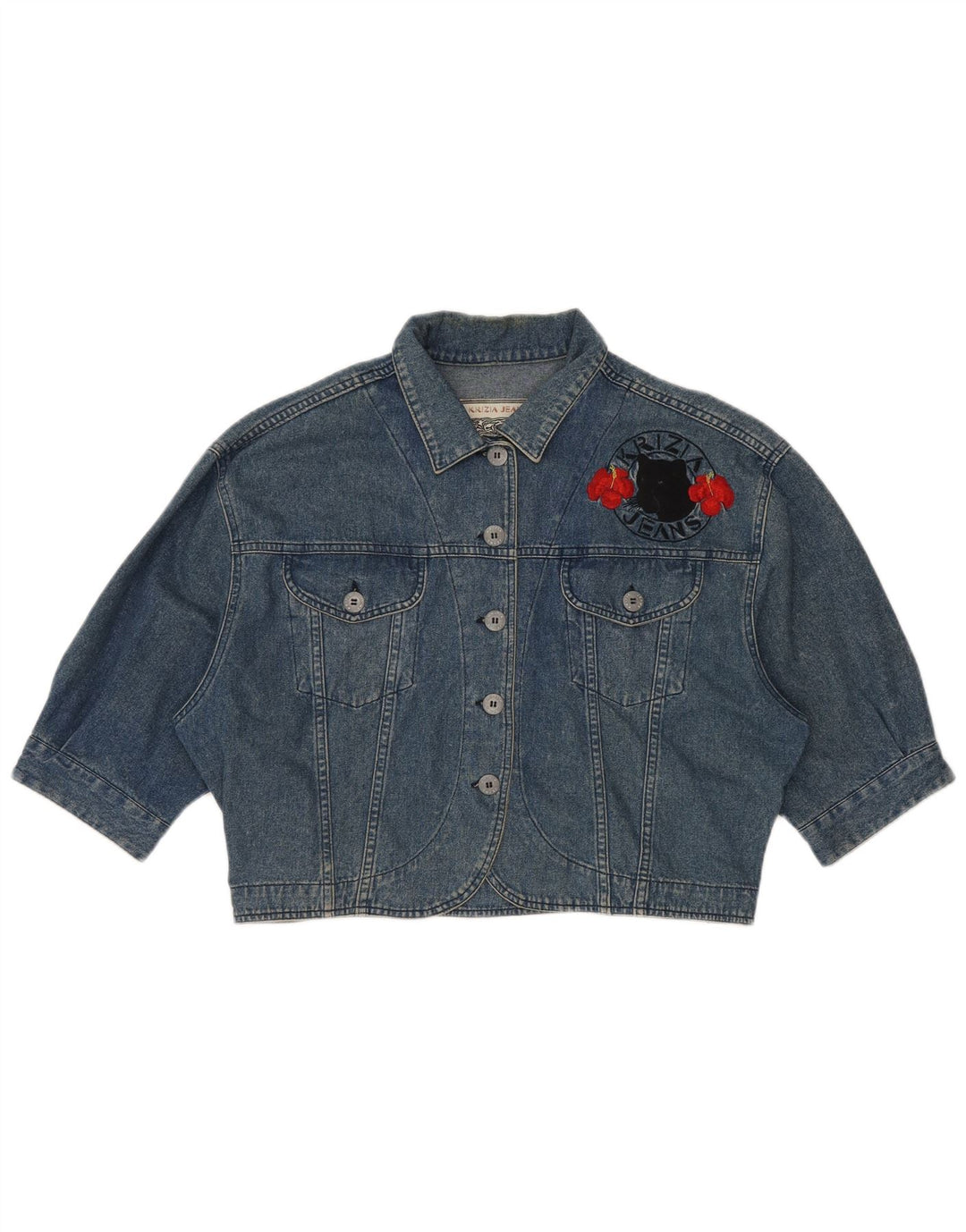 KRIZIA JEANS Γυναικείο Oversized Crop Τζιν μπουφάν IT 44 Medium Blue Floral