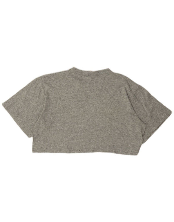 Champion γυναικείο Crop γραφικό μπλουζάκι UK 16 Large Grey Flecked Cotton