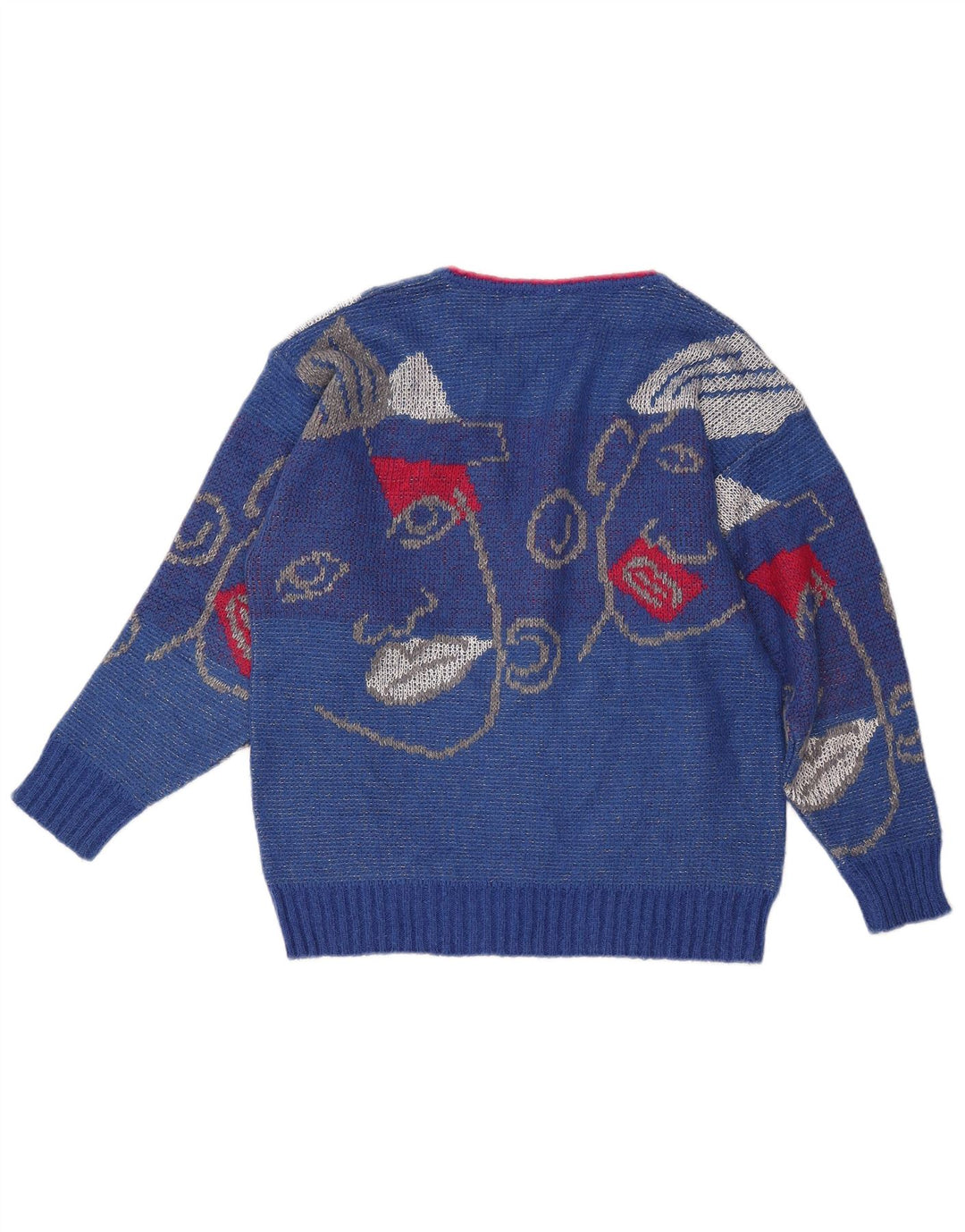 Γυναικείο πουλόβερ με γραφικό V-λαιμόκοψη VINTAGE UK 16 Large Blue