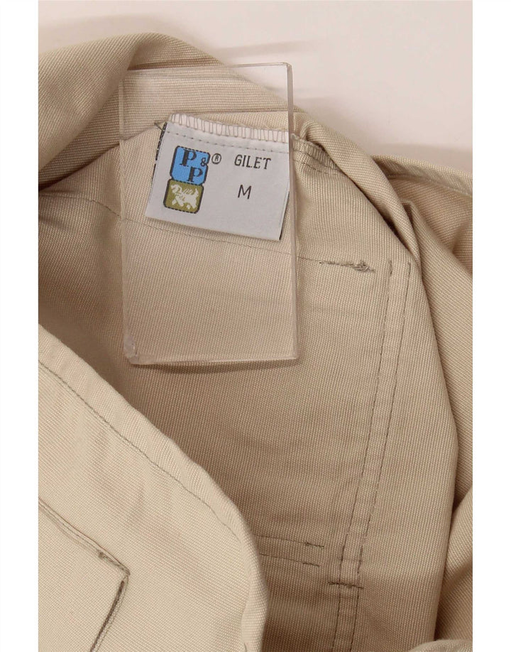 Vintage Womens Utility Gilet UK 14 Medium Beige Βαμβακερό
