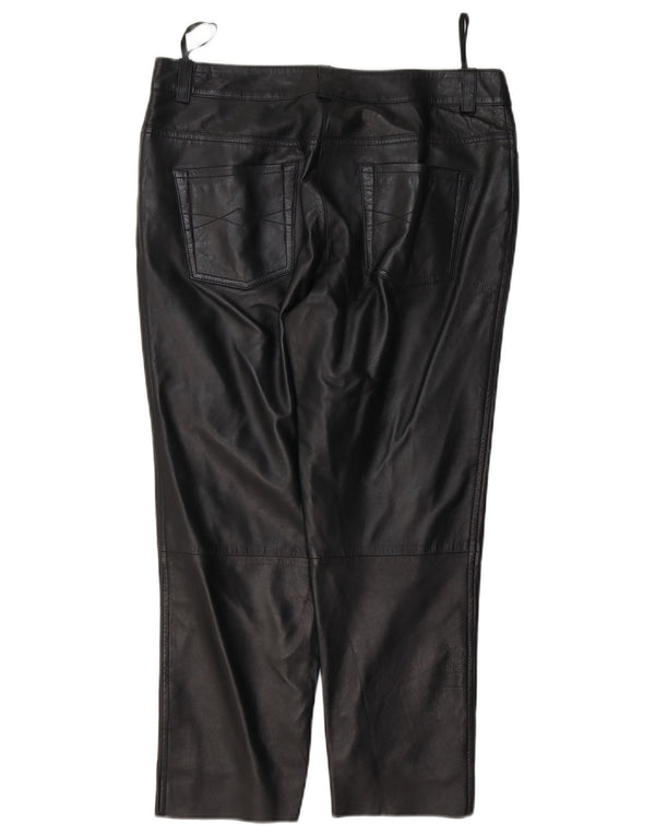 Heine Γυναικείο Crop Δερμάτινο Παντελόνι UK 14 Large W32 L25 Μαύρο Δερμάτινο