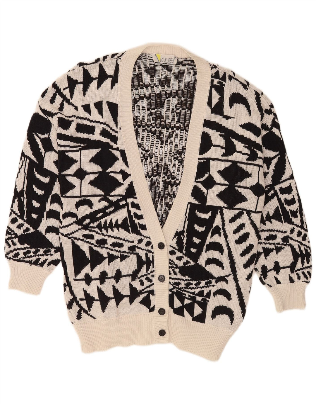 Laurel Γυναικείο πουλόβερ Longline Cardigan IT 42 Medium Black Geometric Retro