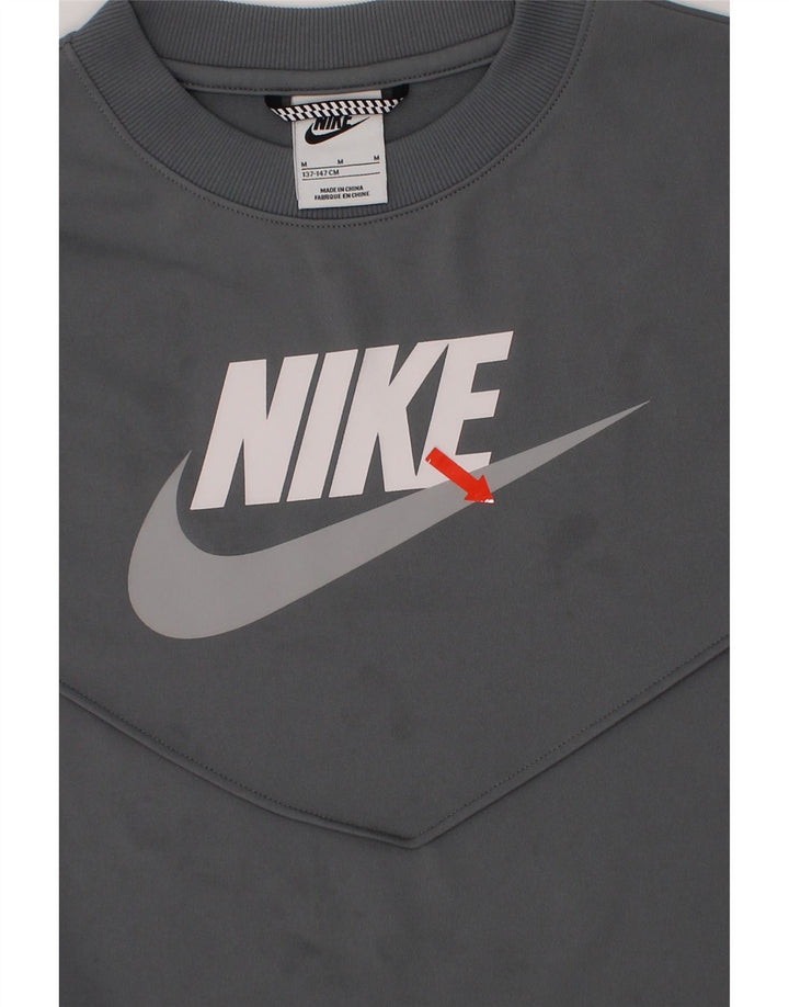 NIKE Boys Graphic Sweatshirt Jumper 10-11 Years Medium  Grey Polyester Vintage Nike and Second-Hand Nike from Messina Hembry 