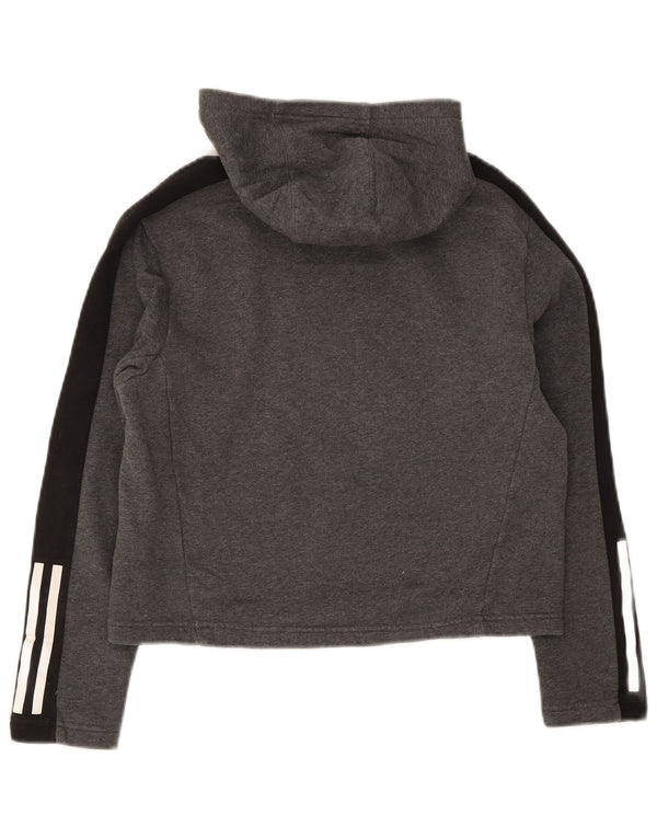 Adidas Girls Crop Hoodie Jumper 13-14 Years Grey Colourblock Cotton