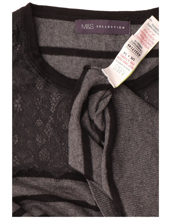 MARKS & SPENCER Γυναικείο πουλόβερ Crop Cardigan UK 14 Medium Grey ριγέ