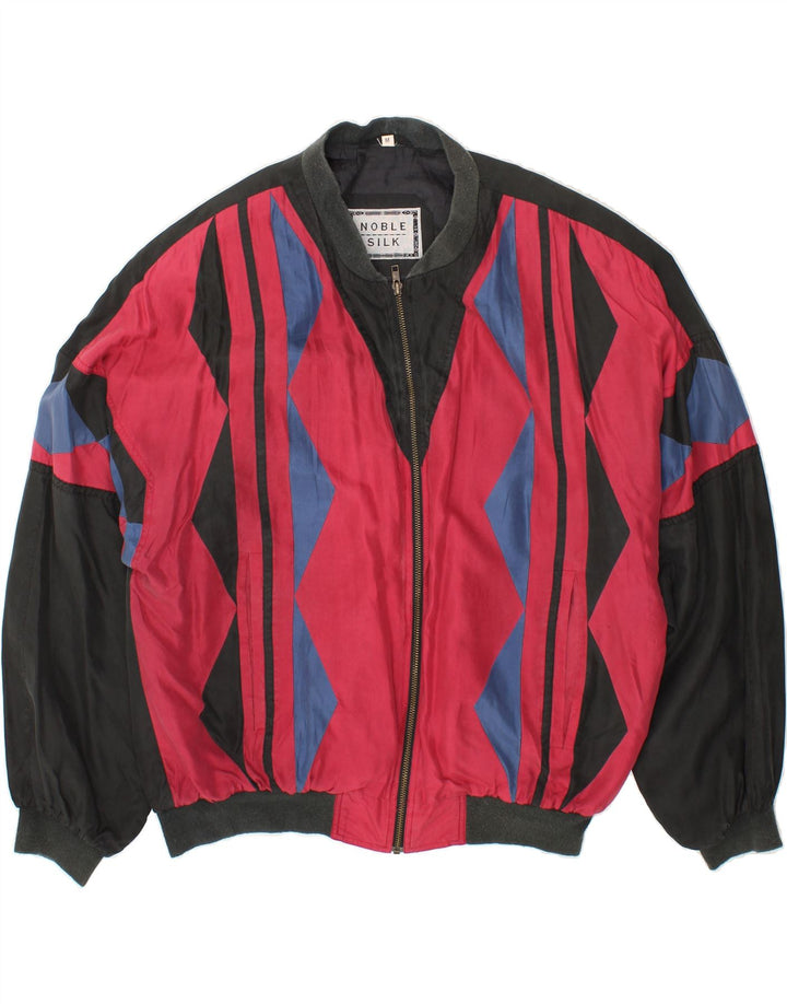 VINTAGE Ανδρικό Loose Fit Bomber Jacket UK 38 Medium Black Geometric Silk