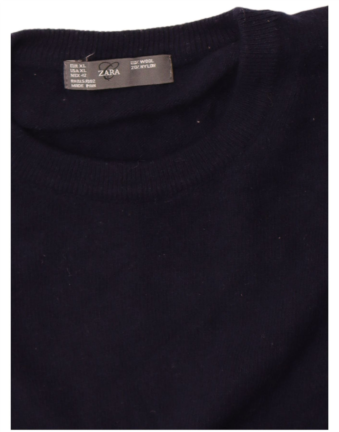 Ανδρικό πουλόβερ Zara με λαιμόκοψη XL Navy Blue Wool