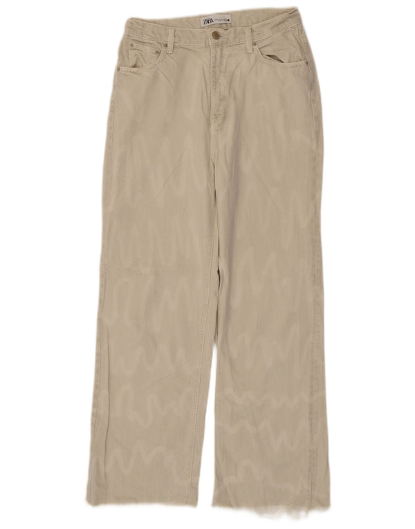 Zara γυναικείο ψηλό ίσιο τζιν EU 38 Small W28 L28 Μπεζ ριγέ