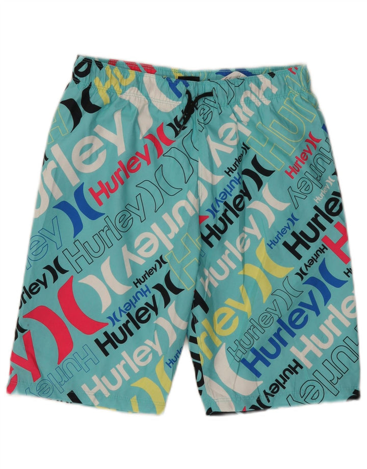 Hurley Boys γραφικά σορτς κολύμβησης 12-13 ετών μεγάλο τιρκουάζ πολυεστέρα