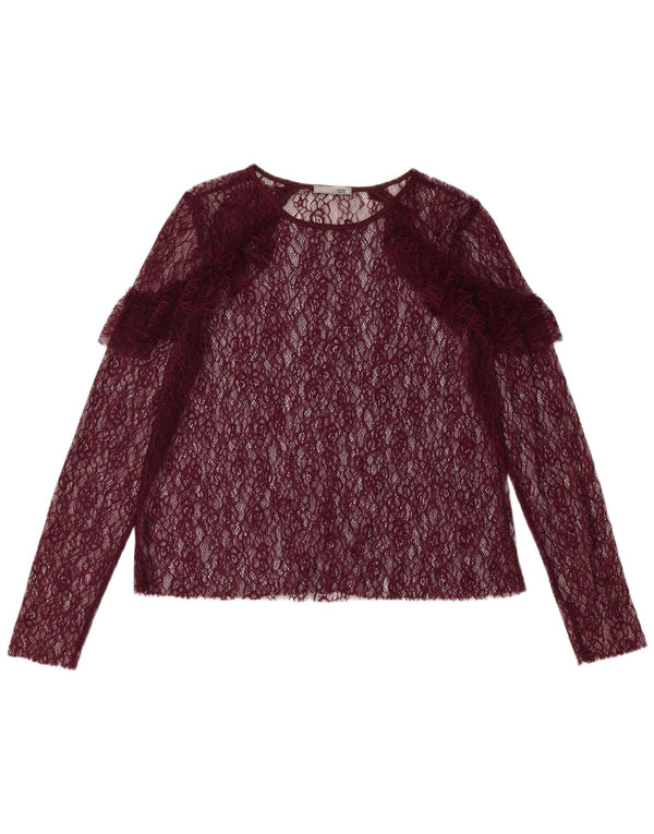 Zara Γυναικείο μακρυμάνικο See Through Top UK 12 Medium Burgundy Floral