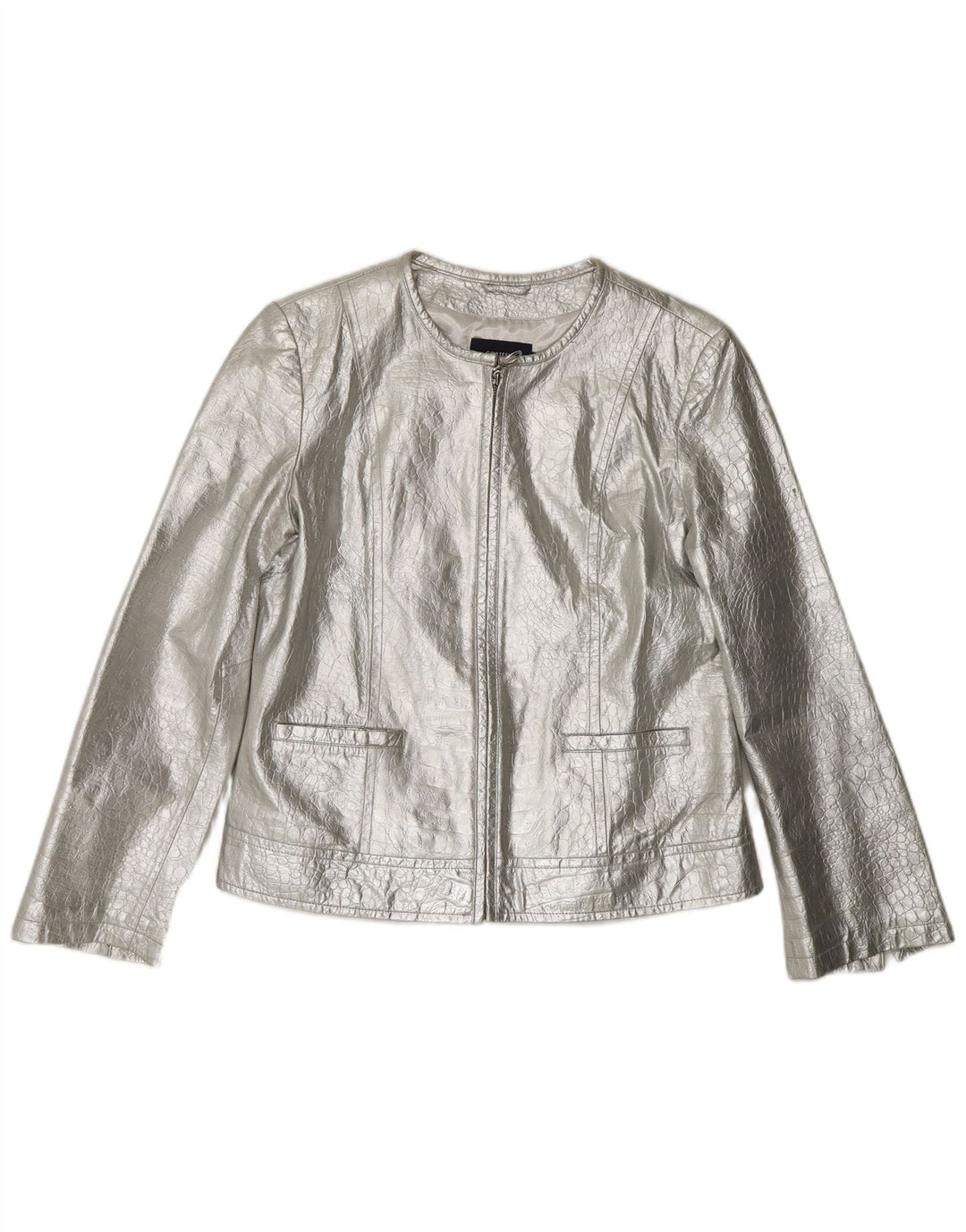 CORTEFIEL Γυναικείο Δερμάτινο Μπουφάν UK 12 Medium Silver Leather