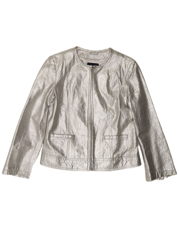 CORTEFIEL Γυναικείο Δερμάτινο Μπουφάν UK 12 Medium Silver Leather