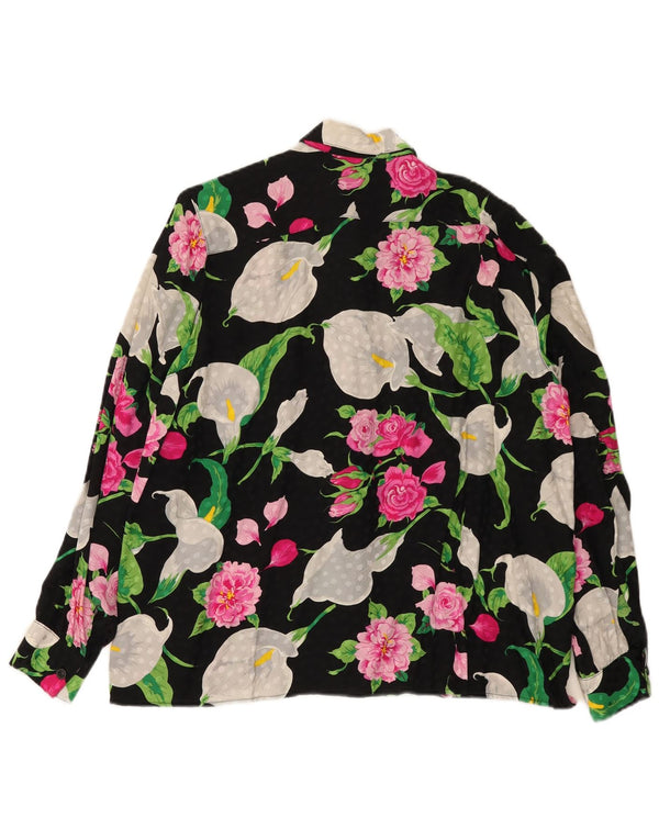 Vintage γυναικείο πουκάμισο μπλούζα UK 16 Large Black Floral