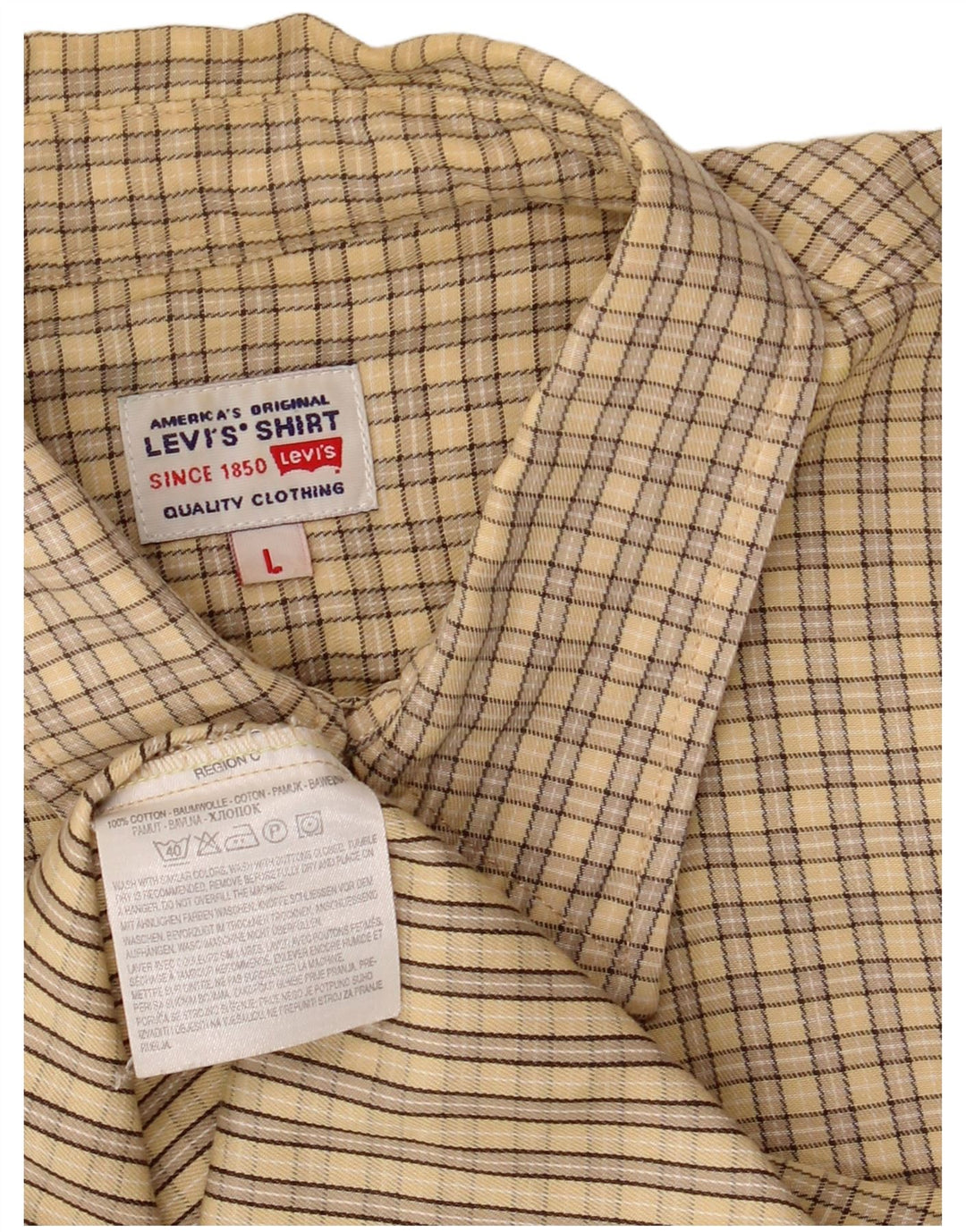 Ανδρικό κοντομάνικο πουκάμισο Levi's Large Beige Check Cotton