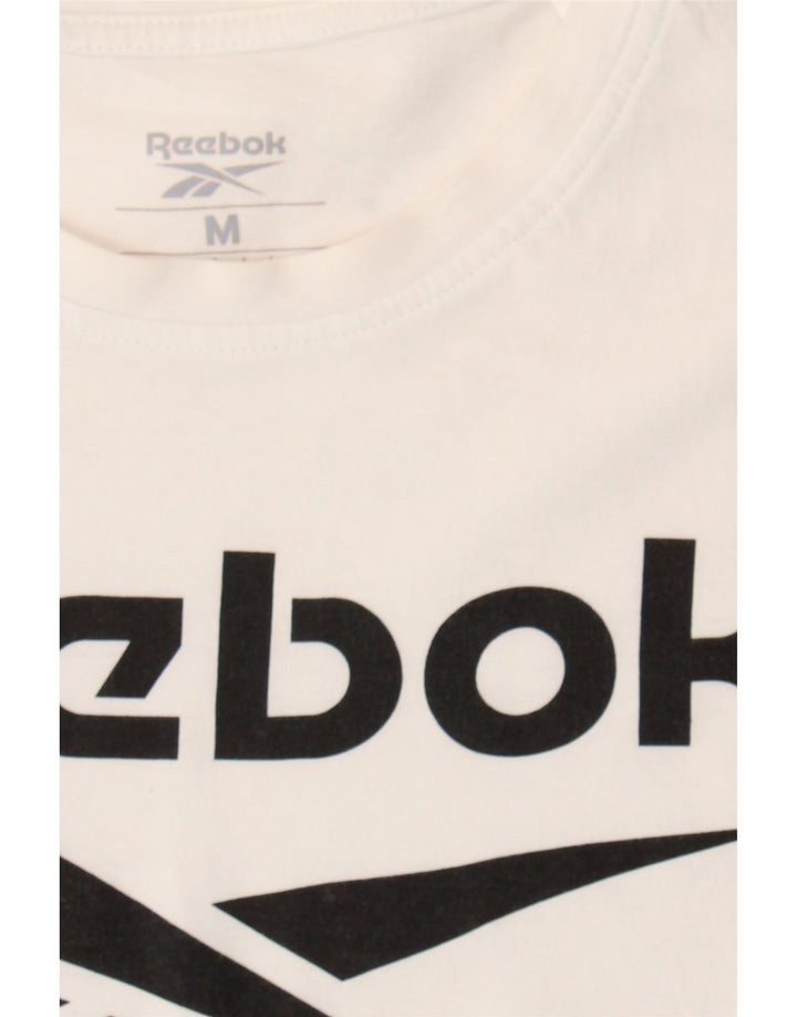 REEBOK Mens Graphic T-Shirt Top Medium White Cotton Vintage Reebok and Second-Hand Reebok from Messina Hembry 