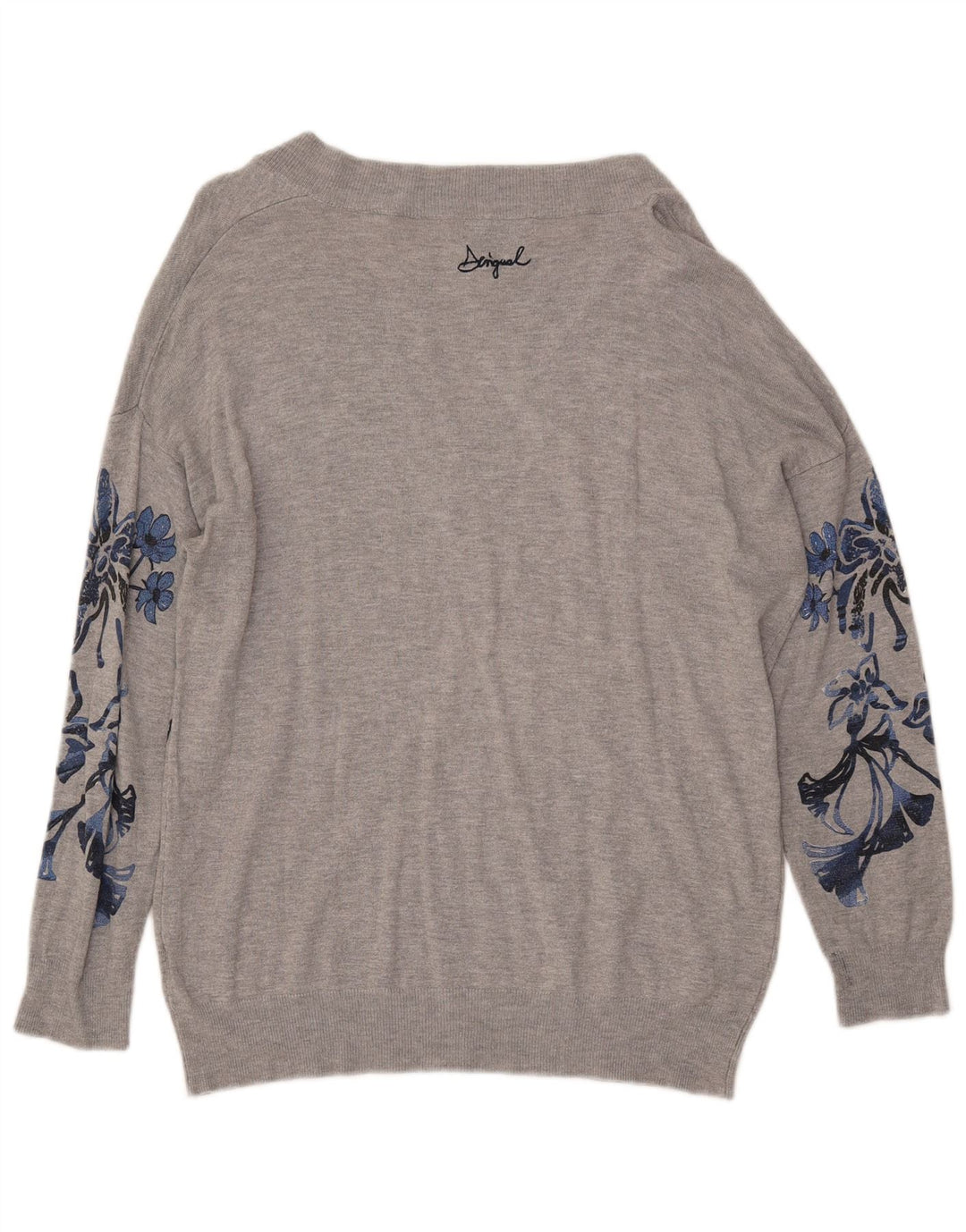 DESIGUAL Γυναικείο πουλόβερ με γραφικό V λαιμόκοψη UK 14 Medium Grey Floral