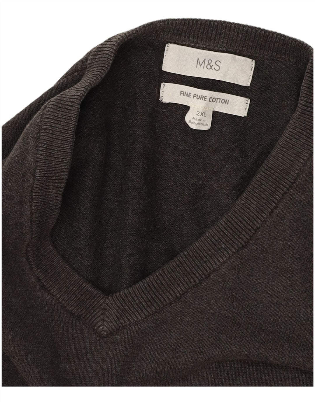 MARKS & SPENCER Ανδρικό πουλόβερ με λαιμόκοψη 2XL γκρι βαμβακερό
