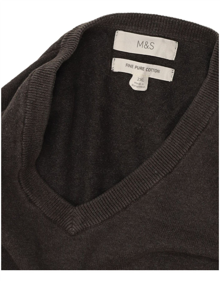 MARKS & SPENCER Ανδρικό πουλόβερ με λαιμόκοψη 2XL γκρι βαμβακερό
