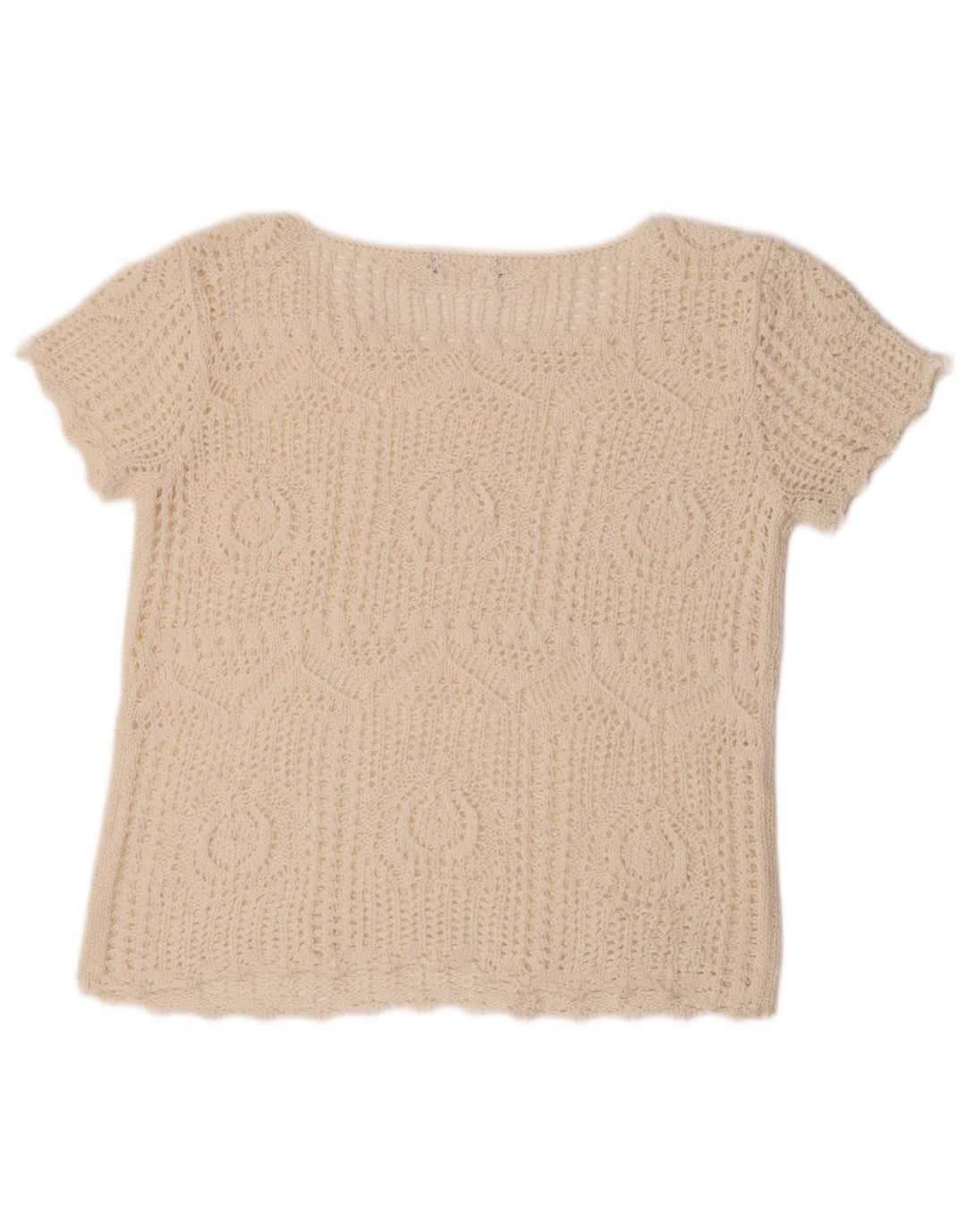 Vintage Γυναικεία Crop Crochet Μπλούζα UK 12 Medium Off White