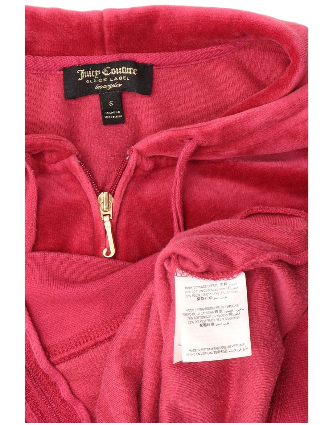 JUICY COUTURE Γυναικείο βελούδινο πουλόβερ με κουκούλα UK 10 Μικρό ροζ βαμβακερό