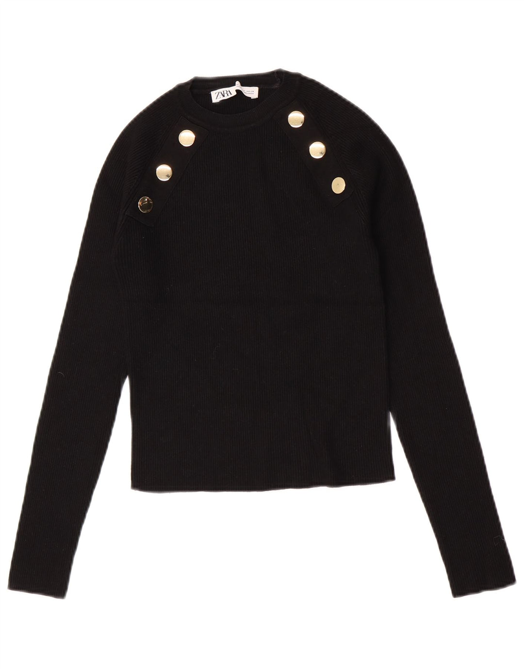 Zara Γυναικείο Crop Top Μακρυμάνικο UK 12 Medium Black