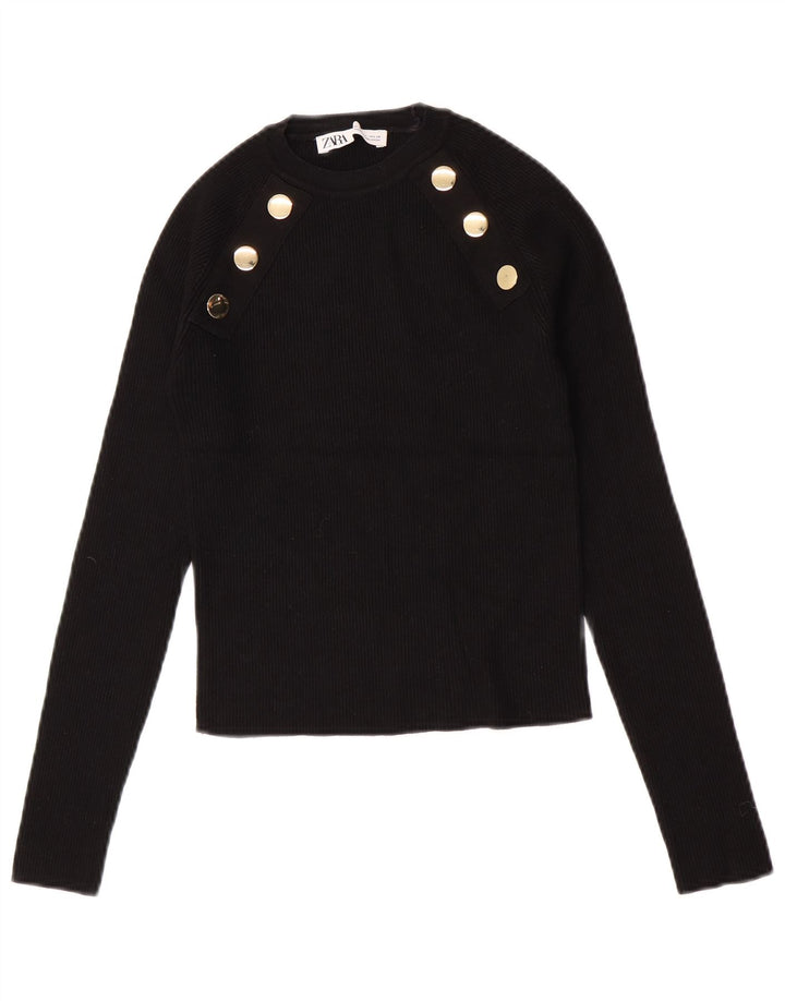 Zara Γυναικείο Crop Top Μακρυμάνικο UK 12 Medium Black