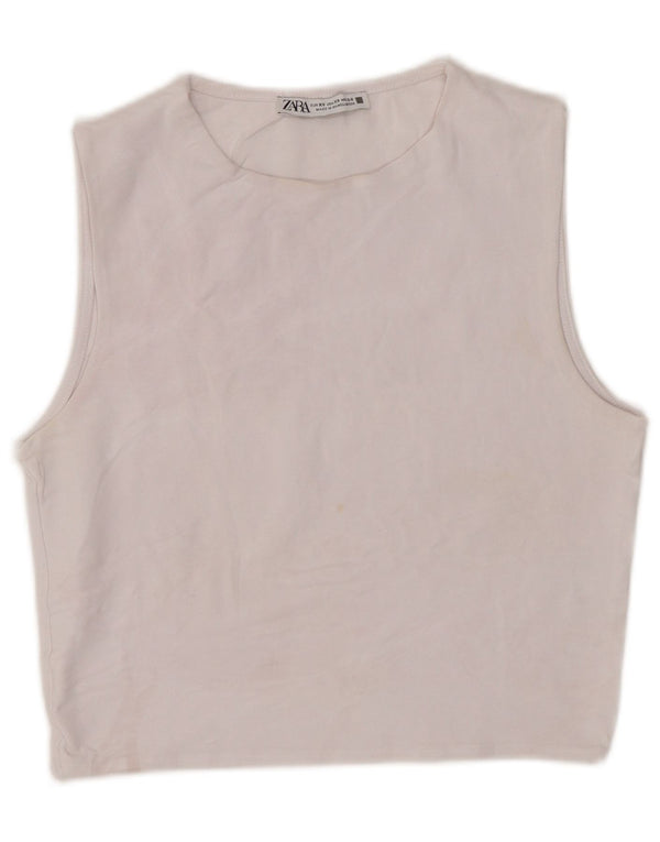 Zara Γυναικείο Γιλέκο Crop UK 4 XS Λευκό Βαμβακερό