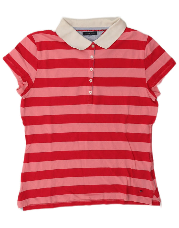 Tommy Hilfiger γυναικείο μπλουζάκι ράγκμπι πόλο UK 12 μέτριο ροζ βαμβακερό ριγέ