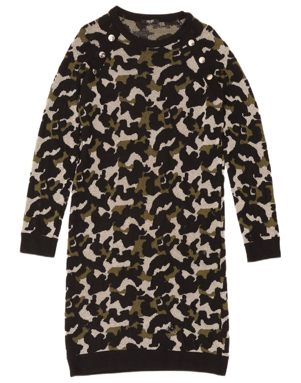 Liu Jo γυναικείο μακρυμάνικο φόρεμα UK 10 Small Black Camouflage Viscose