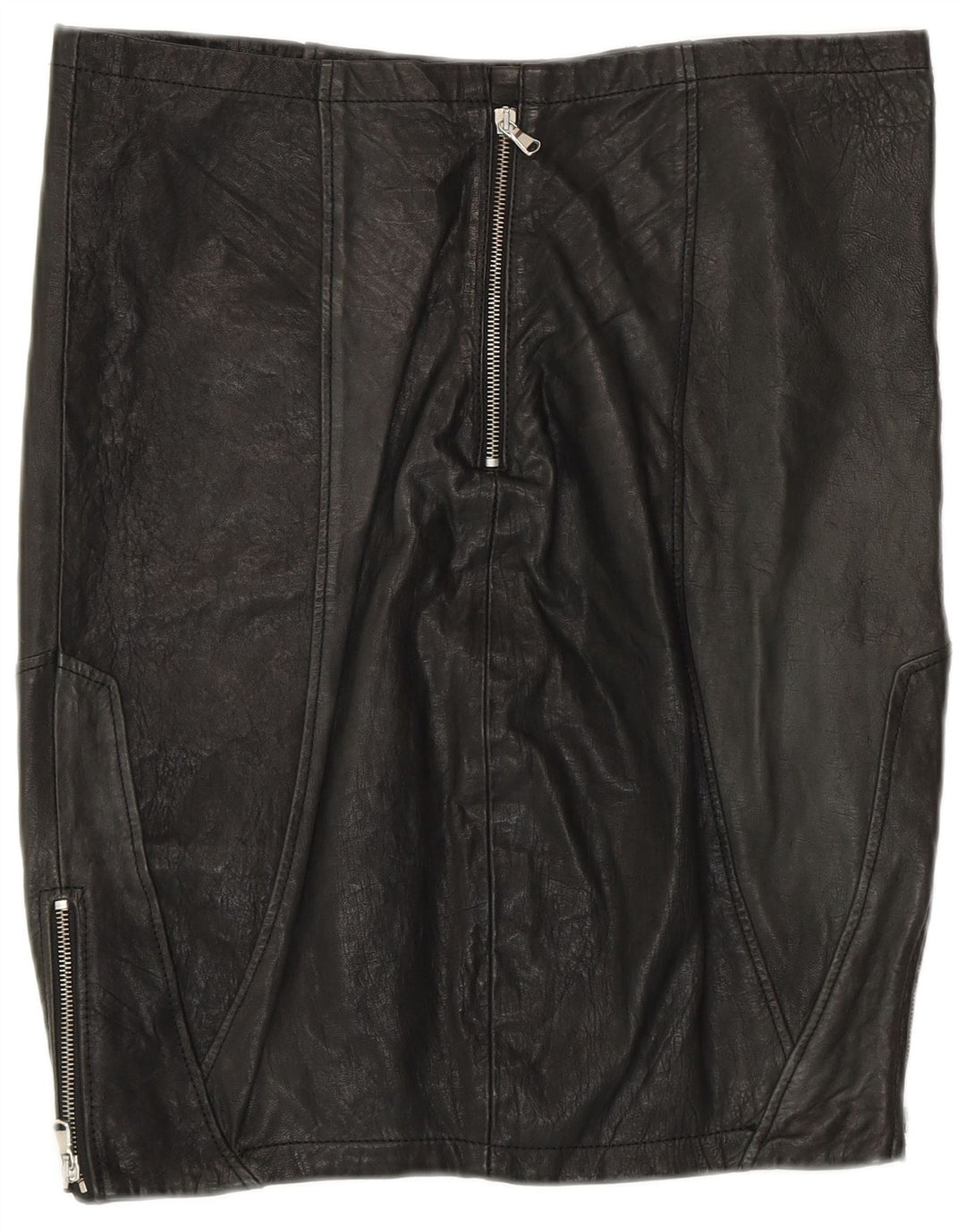VINTAGE Γυναικεία Δερμάτινη Φούστα UK 12 Medium W30 Μαύρο Patchwork Δερμάτινο