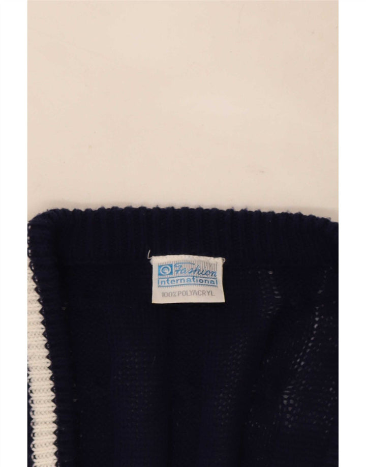 Ανδρικό πουλόβερ vintage ζακέτα IT 48/50 Medium Navy Blue ριγέ πολυεστέρας