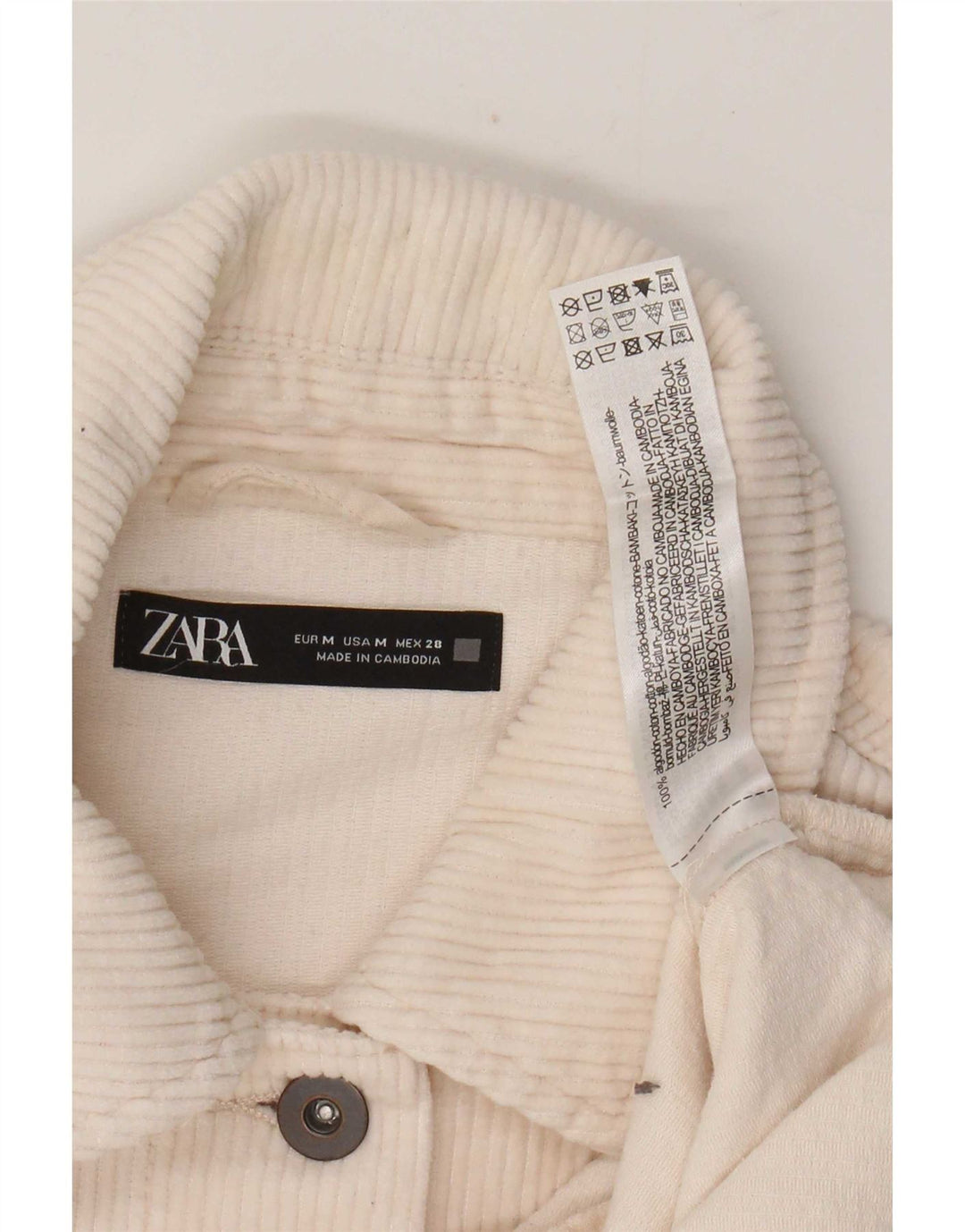 Zara Γυναικείο Κοτλέ Μπουφάν UK 14 Medium Off White Βαμβακερό