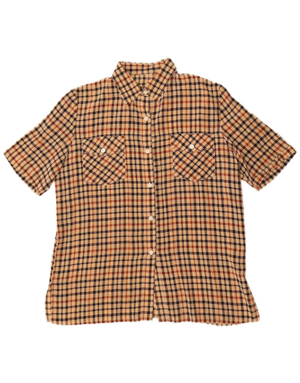 Vintage γυναικείο κοντομάνικο πουκάμισο UK 18 XL καφέ Houndstooth Silk