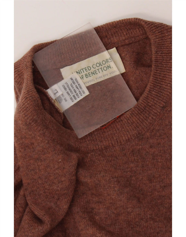 Ανδρικό πουλόβερ Benetton Crew Neck Jumper Μεγάλο Καφέ Νέο Μαλλί