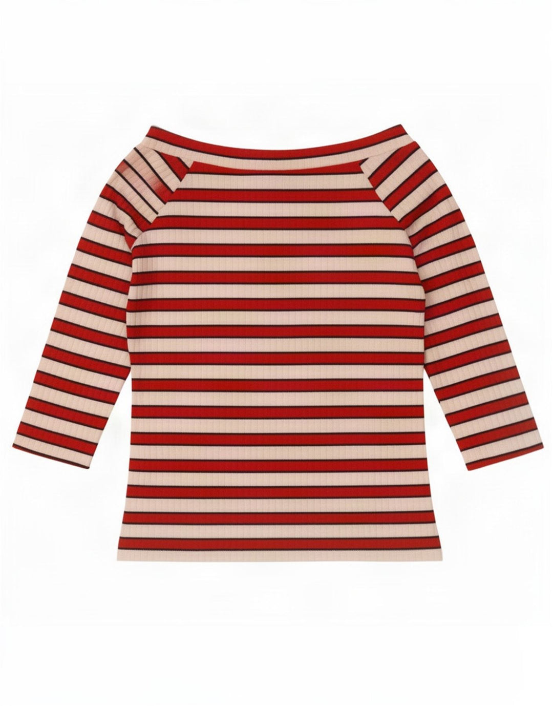 Marks & Spencer Womens Off Shoulder Top 3/4 μανίκια UK 12 μεσαίο κόκκινο ριγέ