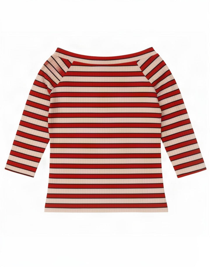 Marks & Spencer Womens Off Shoulder Top 3/4 μανίκια UK 12 μεσαίο κόκκινο ριγέ