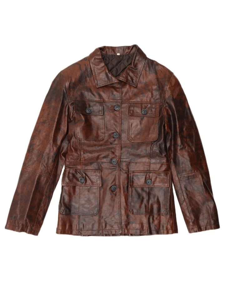 VINTAGE Womens Leather Jacket UK 14 Large Brown