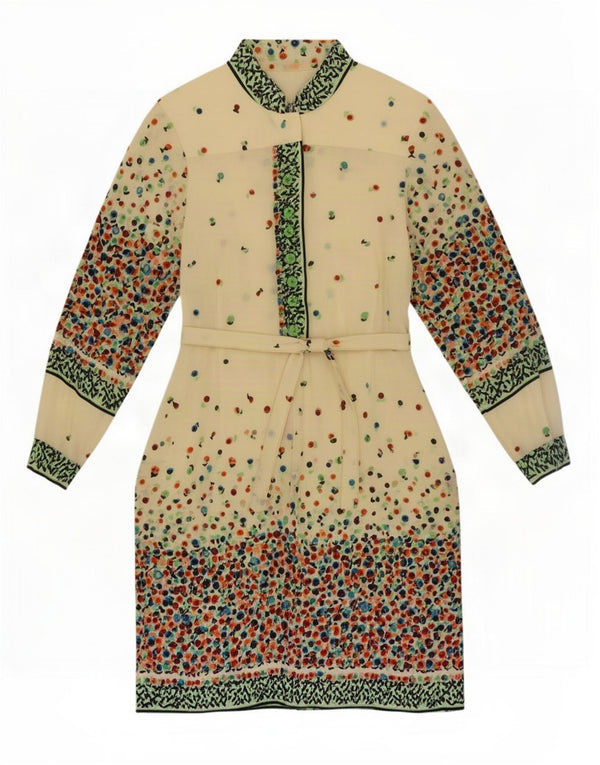 Vintage Womens Long Sleeve Basic Dress UK 10 Small Beige Floral