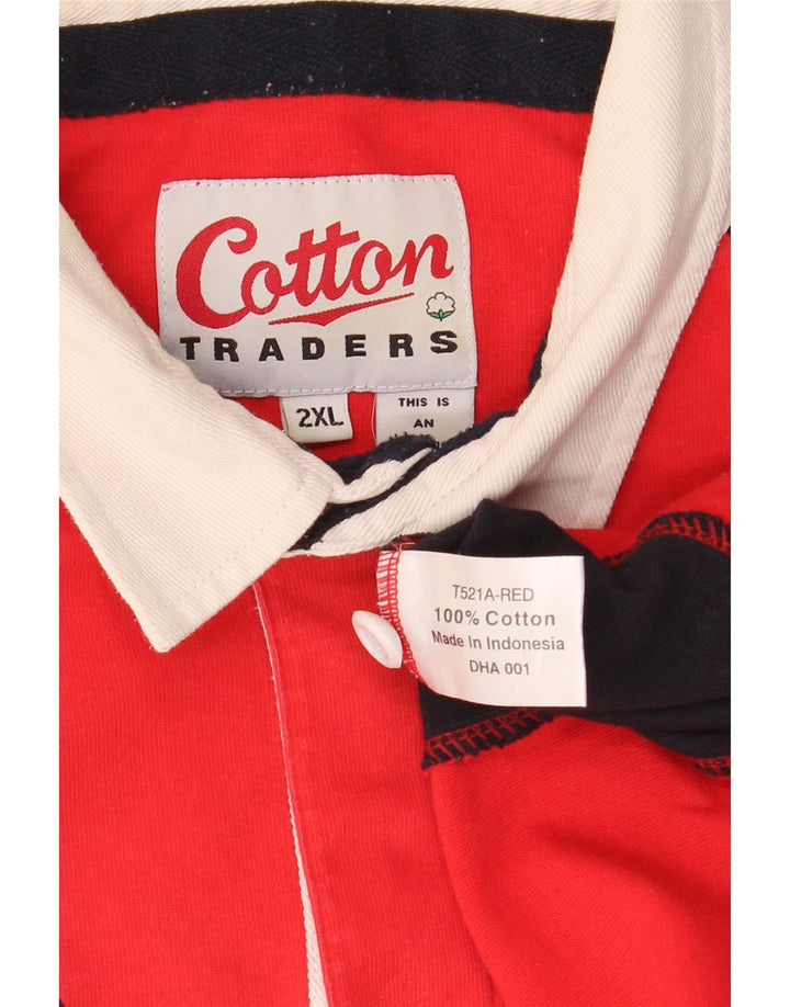 Cotton Traders Ανδρικό γραφικό πόλο μπλουζάκι 2XL Red Colourblock Βαμβακερό