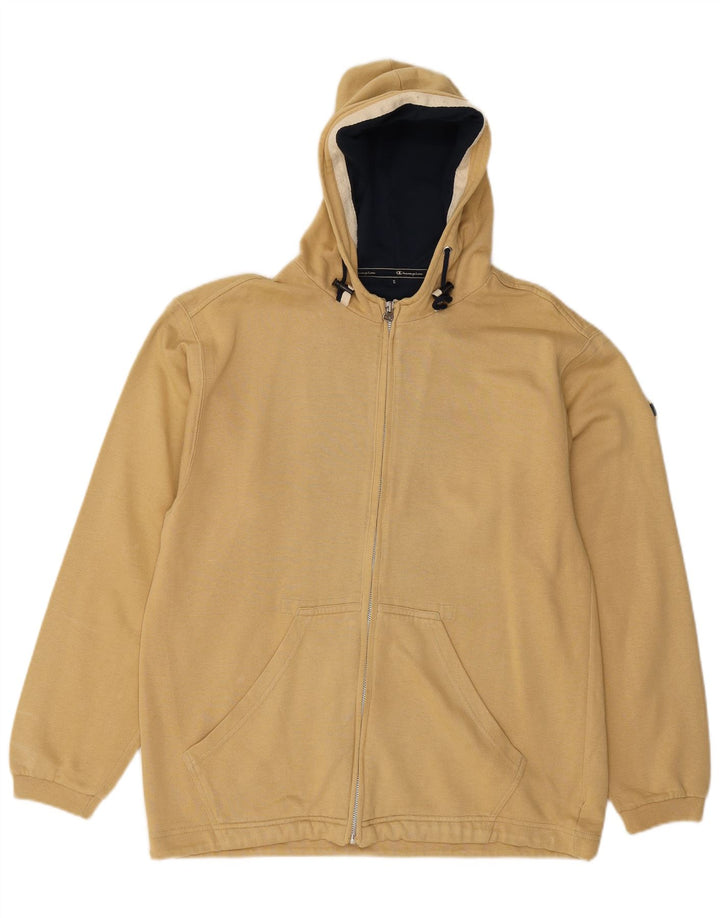 CHAMPION Mens Zip Hoodie Sweater Small Beige Cotton