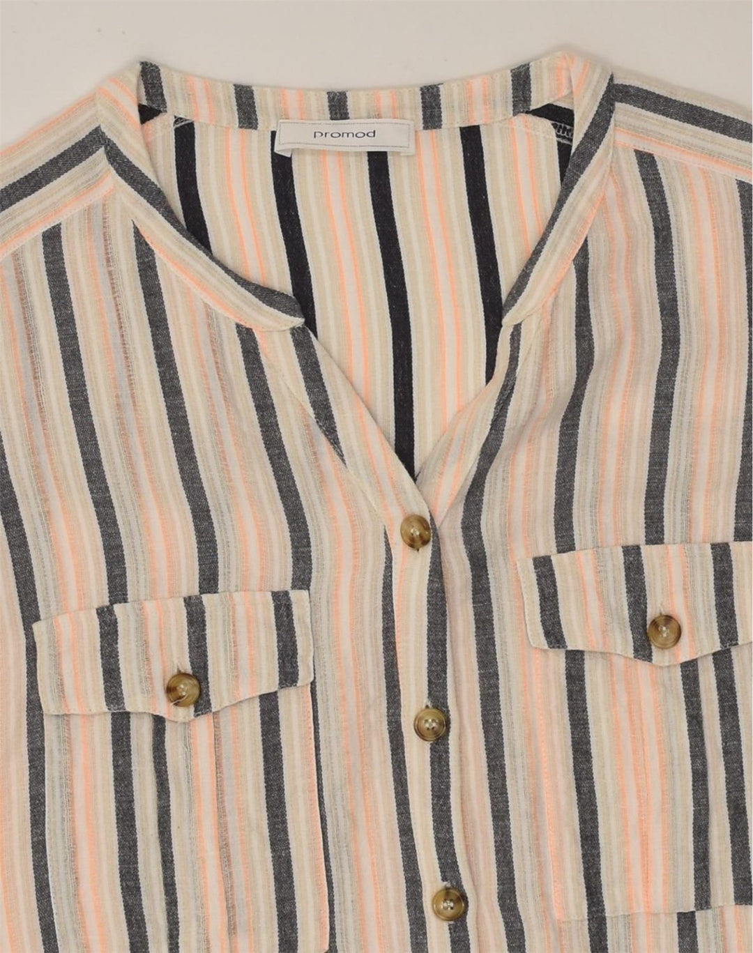 PROMOD Womens Sleeveless Shirt Blouse UK 14 Large Beige Striped | Vintage Promod | Thrift | Second-Hand Promod | Used Clothing | Messina Hembry 