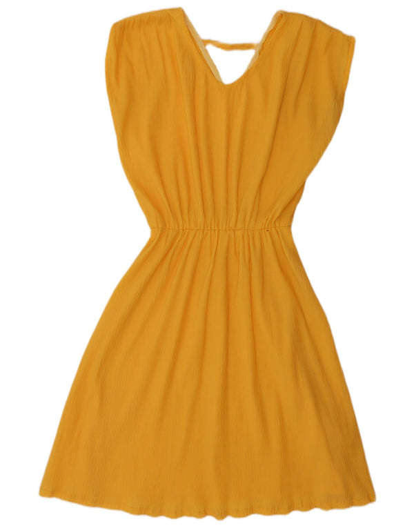 Vintage γυναικείο αμάνικο φόρεμα A-Line UK 16 Large Yellow