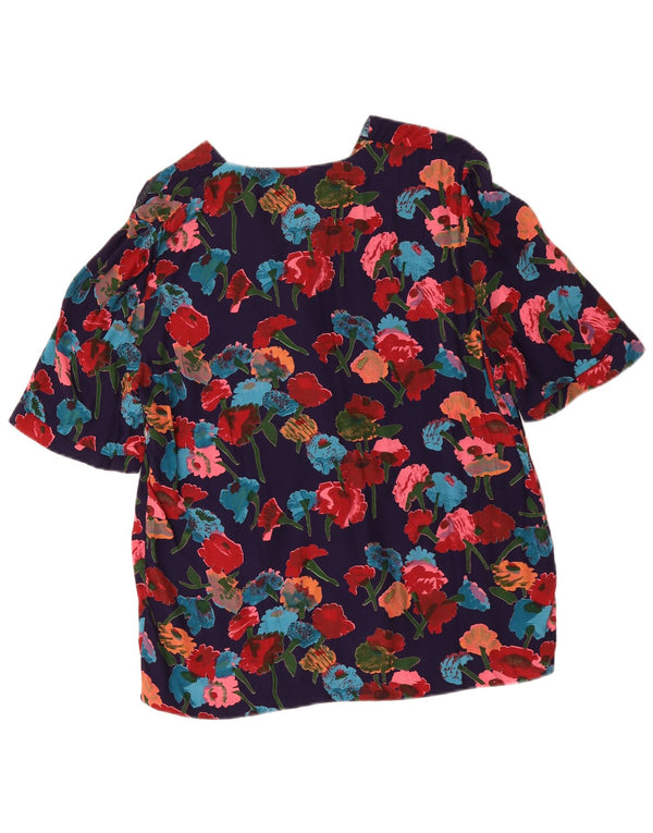 Vintage γυναικεία κοντομάνικη μπλούζα UK 16 Large Navy Blue Floral