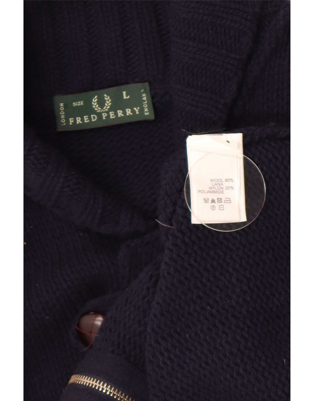 Fred Perry Ανδρική ζακέτα πουλόβερ μεγάλο μπλε ναυτικό μαλλί
