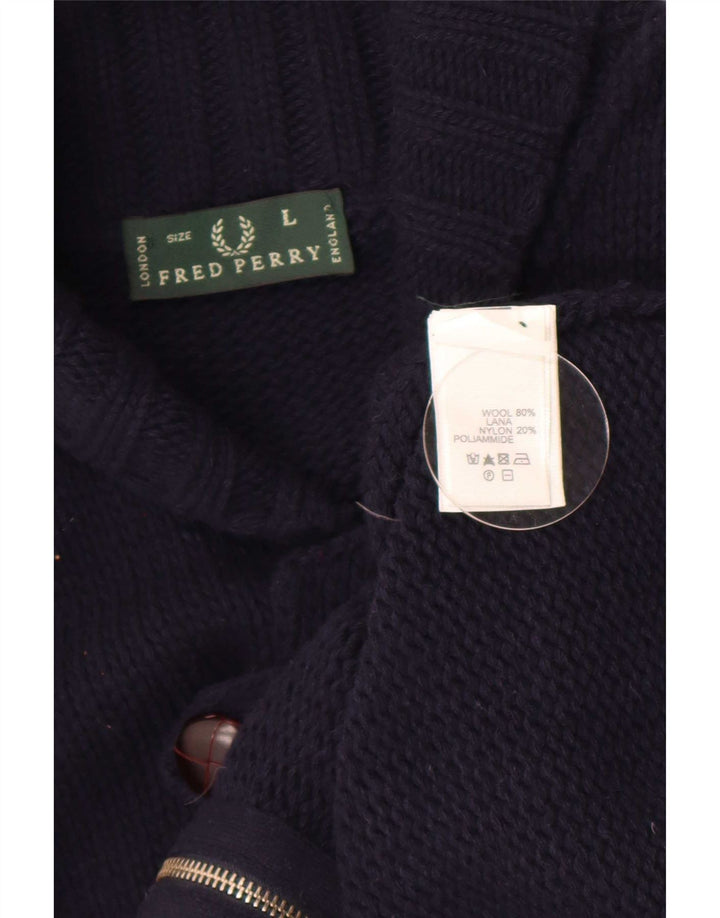 Fred Perry Ανδρική ζακέτα πουλόβερ μεγάλο μπλε ναυτικό μαλλί