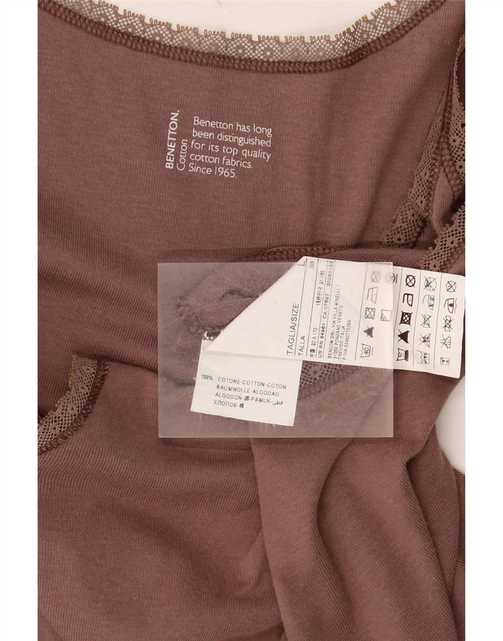 BENETTON Γυναικείο Cami Top UK 14 Large Brown Βαμβακερό