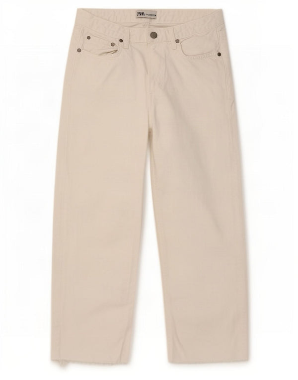Zara γυναικείο τζιν με φαρδύ πόδι EU 34 XS W26 L24 Λευκό βαμβακερό