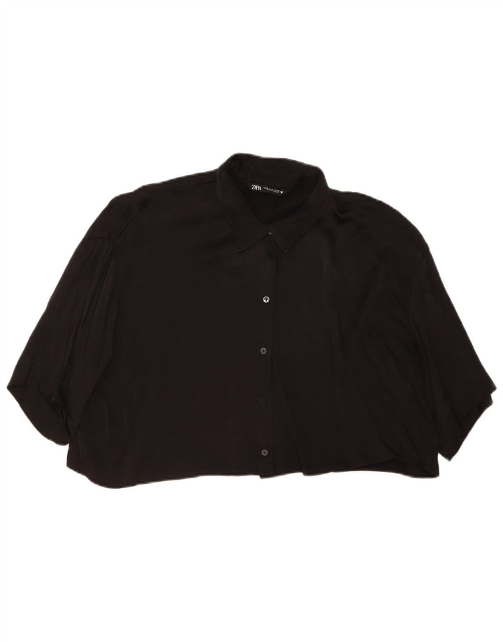 Zara Γυναικείο πουκάμισο Oversized Crop Μπλούζα με κοντό μανίκι UK 14 Medium Black