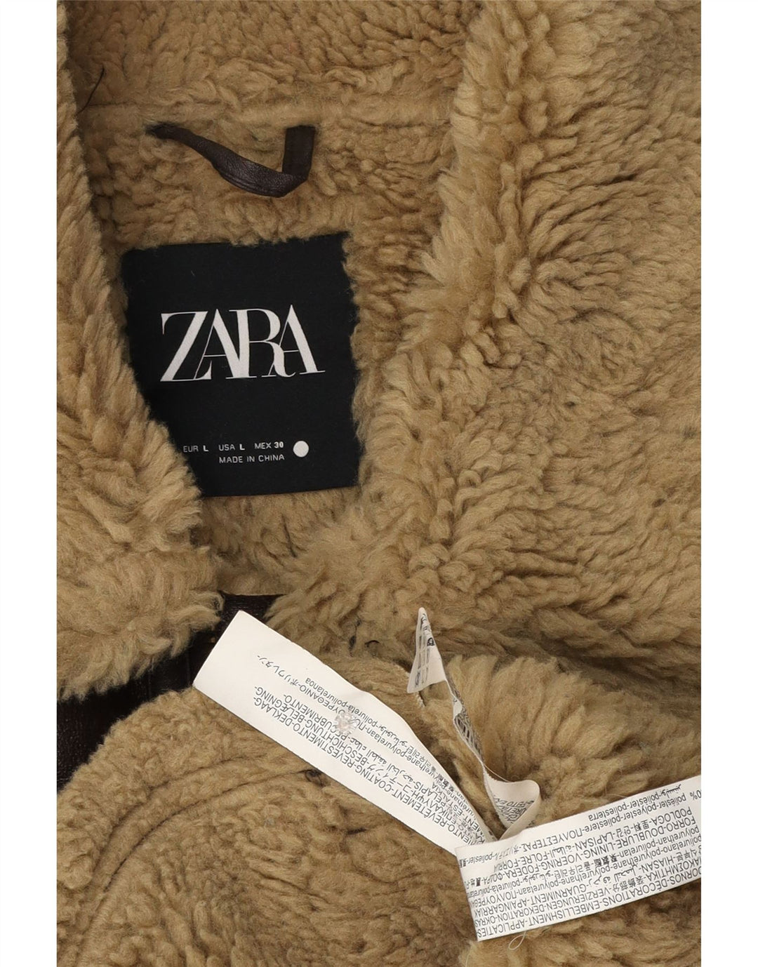 Zara Γυναικείο Faux Shearling Flight Aviator Jacket UK 16 Large Brown