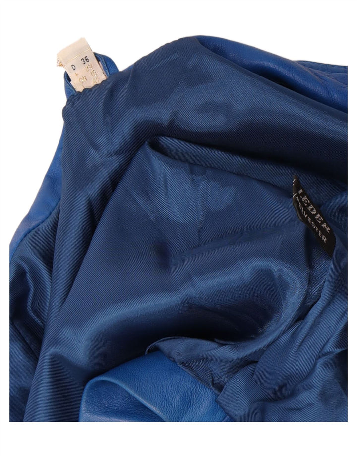 Vintage Γυναικείο Crop Δερμάτινο Μπουφάν UK 10 Small Blue